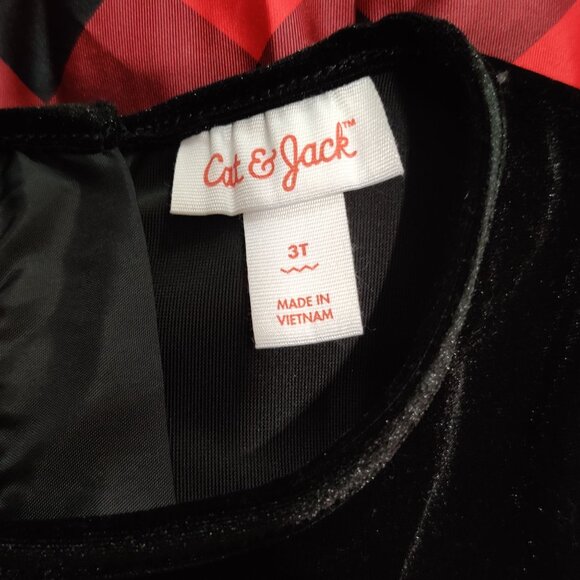 Cat Jack Girls 3T Black Velvet Red Buffalo Plaid Long Sleeve Holiday Party Dress - Picture 6 of 7